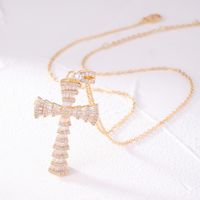 Wholesale Retro Simple Style Cross 304 Stainless Steel Copper Plating Inlay K Gold Plated Rhodium Plated Zircon Necklace Pendant sku image 2