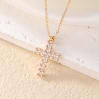 Wholesale Retro Simple Style Cross 304 Stainless Steel Copper Plating Inlay K Gold Plated Rhodium Plated Zircon Necklace Pendant sku image 1