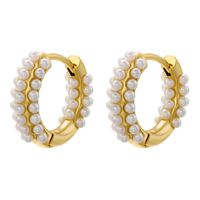 1 Pair Casual Elegant Simple Style Round Plating Inlay Copper Pearl 18k Gold Plated Earrings main image 2