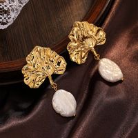 1 Pair Baroque Style Simple Style Irregular Leaf Copper Drop Earrings main image 5