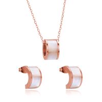 Wholesale Elegant French Style C Shape Stainless Steel Inlay Shell Earrings Necklace sku image 3