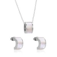 Wholesale Elegant French Style C Shape Stainless Steel Inlay Shell Earrings Necklace sku image 1