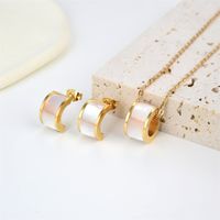 Wholesale Elegant French Style C Shape Stainless Steel Inlay Shell Earrings Necklace main image 1