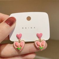 1 Pair Simple Style Heart Shape Patchwork Alloy Drop Earrings sku image 9