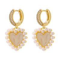 1 Pair Casual Elegant Sweet Bear Heart Shape Plating Inlay Copper Artificial Pearls Shell Zircon 18k Gold Plated Drop Earrings sku image 1