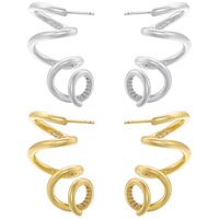 1 Pair Hip-hop Rock Cool Style Curve Plating Inlay Copper Zircon 18k Gold Plated Ear Studs main image 1