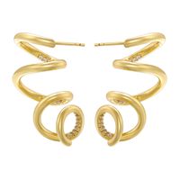 1 Pair Hip-hop Rock Cool Style Curve Plating Inlay Copper Zircon 18k Gold Plated Ear Studs main image 3
