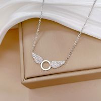 Titanium Steel Sweet Inlay Wings Artificial Gemstones Pendant Necklace sku image 2