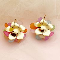1 Pair British Style Commute Flower Plating 304 Stainless Steel Acrylic 14K Gold Plated Drop Earrings main image 3