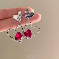 1 Pair Simple Style Heart Shape Inlay Alloy Gem Drop Earrings main image 3