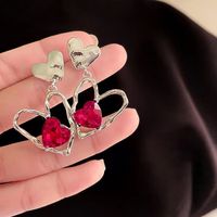 1 Pair Simple Style Heart Shape Inlay Alloy Gem Drop Earrings main image 1