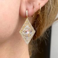 1 Paire Style Simple Rhombe Incruster Alliage Strass Verre Plaqué Or Boucles D'oreilles main image 3