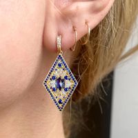 1 Pair Simple Style Rhombus Inlay Alloy Rhinestones Glass Gold Plated Drop Earrings main image 4