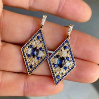 1 Pair Simple Style Rhombus Inlay Alloy Rhinestones Glass Gold Plated Drop Earrings main image 1