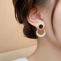 1 Pair Simple Style Circle Inlay Alloy Zircon Drop Earrings main image 4