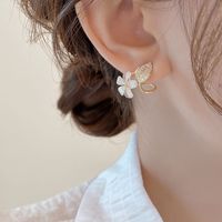 1 Pair Simple Style Leaves Flower Inlay Alloy Rhinestones Gold Plated Drop Earrings sku image 1
