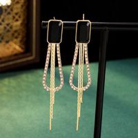 1 Pair Elegant Lady Korean Style Rectangle Inlay Alloy Crystal Gold Plated Drop Earrings main image 1