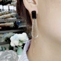 1 Paire Élégant Dame Style Coréen Rectangle Incruster Alliage Cristal Plaqué Or Boucles D'oreilles main image 4