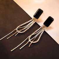 1 Pair Elegant Lady Korean Style Rectangle Inlay Alloy Crystal Gold Plated Drop Earrings main image 3