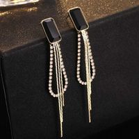 1 Pair Elegant Lady Korean Style Rectangle Inlay Alloy Crystal Gold Plated Drop Earrings main image 2