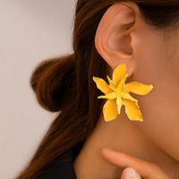 New Cross-border Popular Jewelry European And American Personality Exaggerated Multi-layer Alloy Dripping Oil Flower Flower Earrings Earrings main image 5