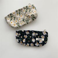 Femmes Toutes Les Saisons Coton Fleur Élégant Carré Fermeture Éclair Trousse De Maquillage Sac Carré main image 4