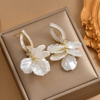 1 Pair Sweet Flower Inlay Copper Artificial Gemstones Drop Earrings main image 3