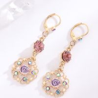 1 Pair Classic Style Flower Plating Inlay Alloy Artificial Gemstones Drop Earrings main image 4