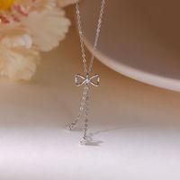 Modern Style Bow Knot Sterling Silver Inlay Artificial Gemstones Pendant Necklace sku image 1