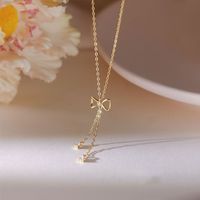 Modern Style Bow Knot Sterling Silver Inlay Artificial Gemstones Pendant Necklace sku image 2