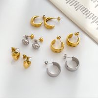 1 Pair Simple Style Solid Color Inlay Titanium Steel Zircon Ear Studs main image 1