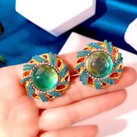 1 Pair Ethnic Style Flower Inlay Alloy Glass Ear Studs main image 1
