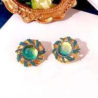 1 Pair Ethnic Style Flower Inlay Alloy Glass Ear Studs main image 2