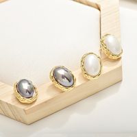 1 Pair Simple Style Oval Inlay Alloy Pearl Ear Studs main image 1