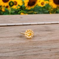 Retro Lady Sunflower Sterling Silver Plating Inlay Zircon Rings main image 5