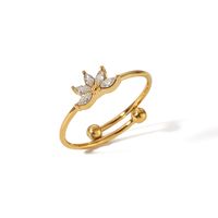 Stainless Steel 18K Gold Plated IG Style Plating Inlay Flower Zircon Open Rings main image 2