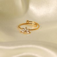 Stainless Steel 18K Gold Plated IG Style Plating Inlay Flower Zircon Open Rings main image 4