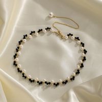 Simple Style Color Block Imitation Pearl Crystal Copper Plating 18k Gold Plated Necklace main image 1