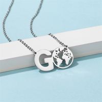 Casual Simple Style Map Letter Stainless Steel Hollow Out Pendant Necklace main image 5