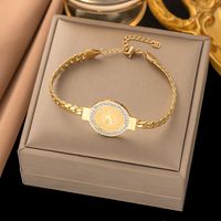 304 Stainless Steel 18K Gold Plated Simple Style Plating Inlay Portrait Round Artificial Rhinestones Bracelets Earrings Necklace sku image 2