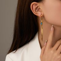 1 Pair Simple Style Classic Style Water Droplets Tassel Plating Inlay Stainless Steel Pearl Zircon Gold Plated Drop Earrings main image 4