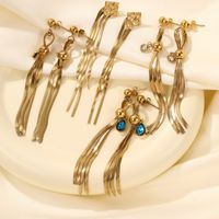 1 Pair Simple Style Classic Style Water Droplets Tassel Plating Inlay Stainless Steel Pearl Zircon Gold Plated Drop Earrings main image 1