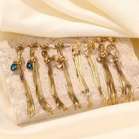 1 Pair Simple Style Classic Style Water Droplets Tassel Plating Inlay Stainless Steel Pearl Zircon Gold Plated Drop Earrings main image 5