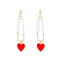 1 Piece Glam Novelty Paper Clip Heart Shape Plating Inlay Alloy Artificial Pearls Gold Plated Drop Earrings main image 5