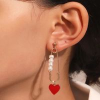 1 Piece Glam Novelty Paper Clip Heart Shape Plating Inlay Alloy Artificial Pearls Gold Plated Drop Earrings main image 1