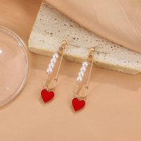 1 Piece Glam Novelty Paper Clip Heart Shape Plating Inlay Alloy Artificial Pearls Gold Plated Drop Earrings main image 3