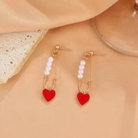1 Piece Glam Novelty Paper Clip Heart Shape Plating Inlay Alloy Artificial Pearls Gold Plated Drop Earrings main image 2