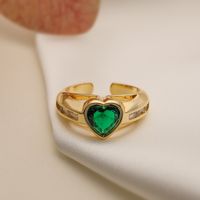 Simple Style Heart Shape Copper Plating Inlay Zircon 18k Gold Plated Open Rings main image 5