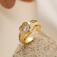 Simple Style Heart Shape Copper Plating Inlay Zircon 18k Gold Plated Open Rings sku image 2