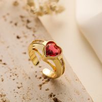 Simple Style Heart Shape Copper Plating Inlay Zircon 18k Gold Plated Open Rings sku image 3